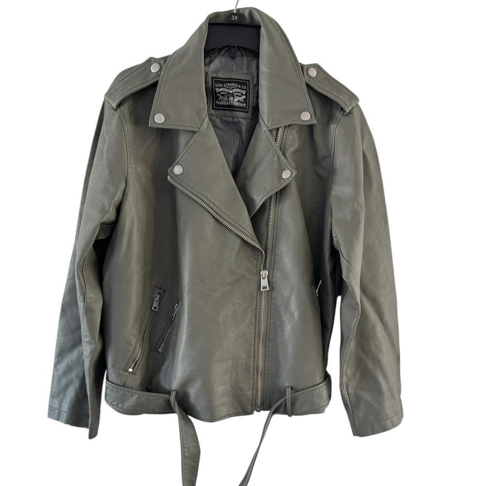 Levi's Women's Plus Gray Faux Leather Belted Moto Jacket Size 4X